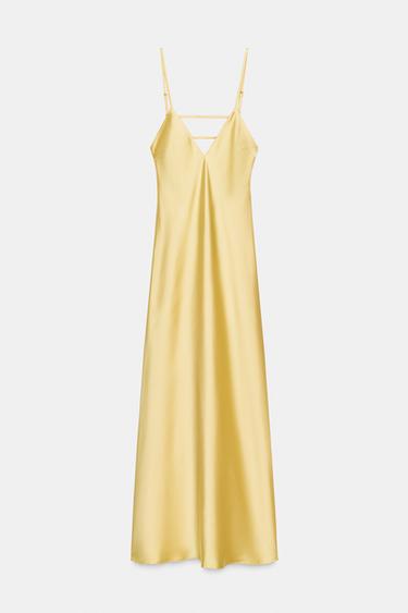 VESTIDO MIDI SATINADO ESPALDA TIRAS - Amarillo de Zara