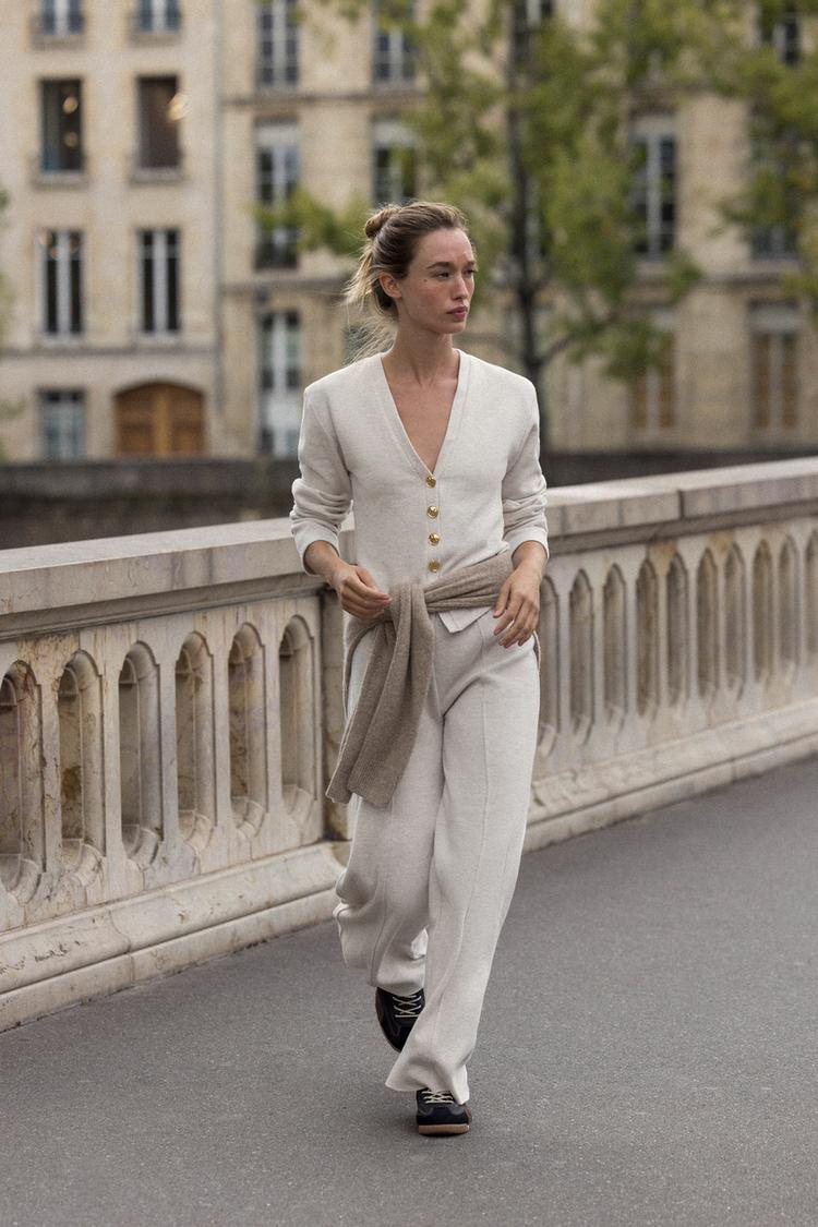 SOFT TOUCH PALAZZO TROUSERS Beige marl ZARA United Kingdom