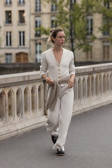 SOFT TOUCH PALAZZO TROUSERS - Beige marl by Zara