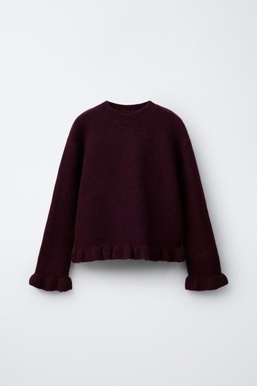 ВЯЗАНЫЙ ДЖЕМПЕР С ВОЛАНАМИ — ВИННЫЙ от Zara