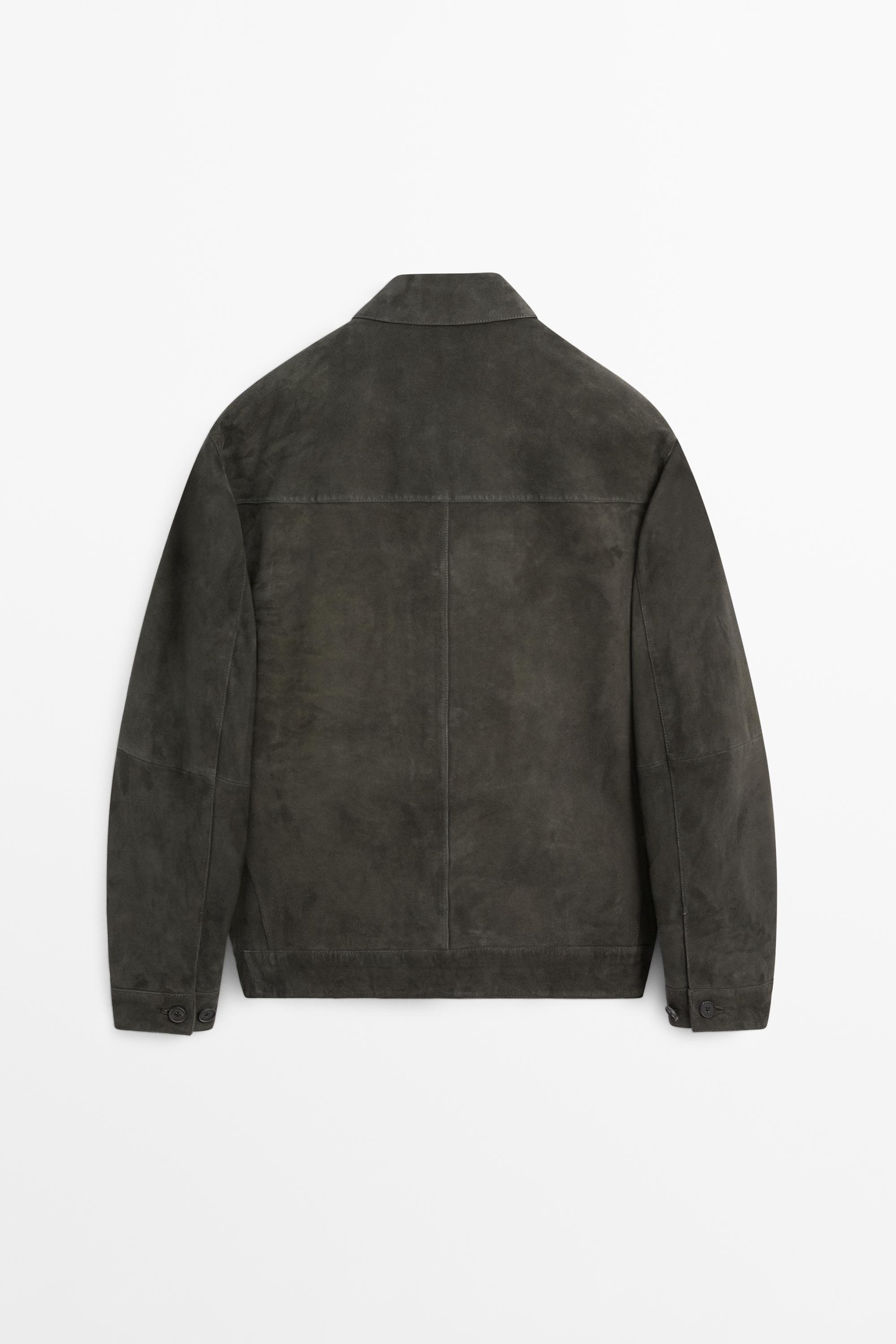 Veste poches cuir daim
