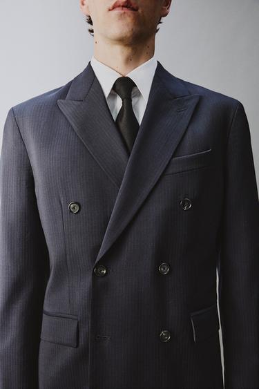 Zara 100% WOOL PINSTRIPE SUIT - Dark straw