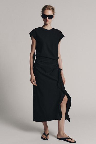 VESTIDO MIDI DRAPEADO ZW COLLECTION - Negro de Zara - Imagen 0