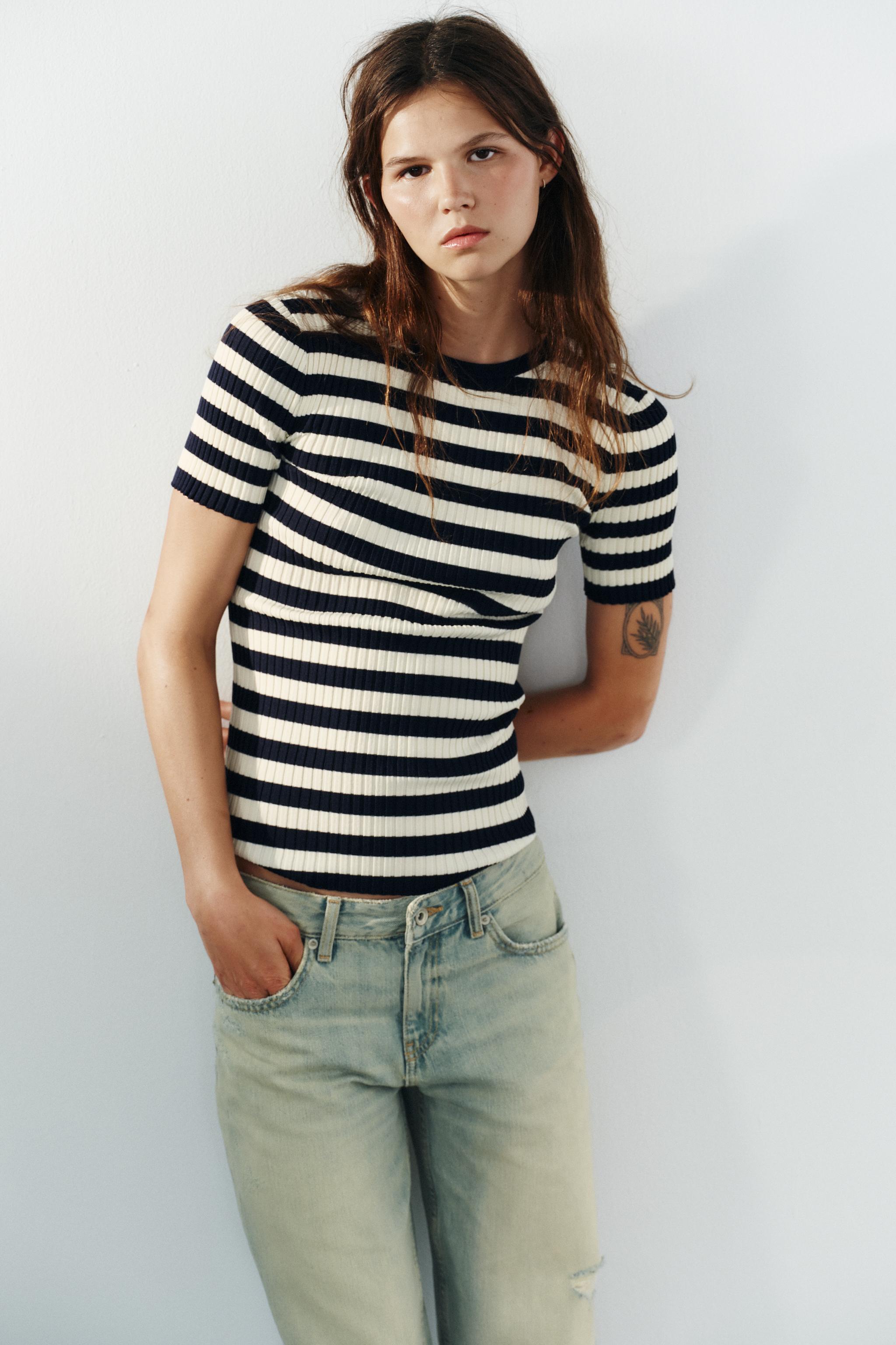Zara STRIPED RIBBED KNIT TOP — фото 4