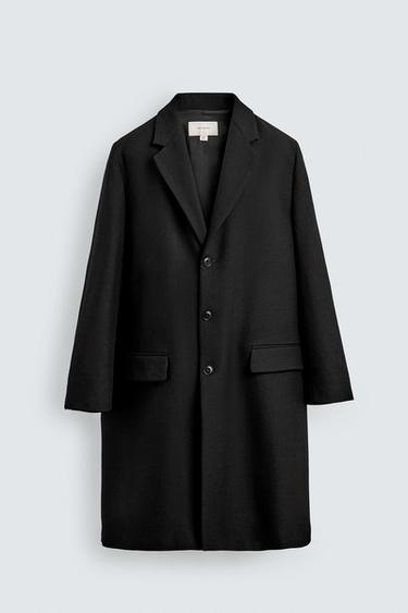 Zara 100% 羊毛輕盈大衣 - 黑色