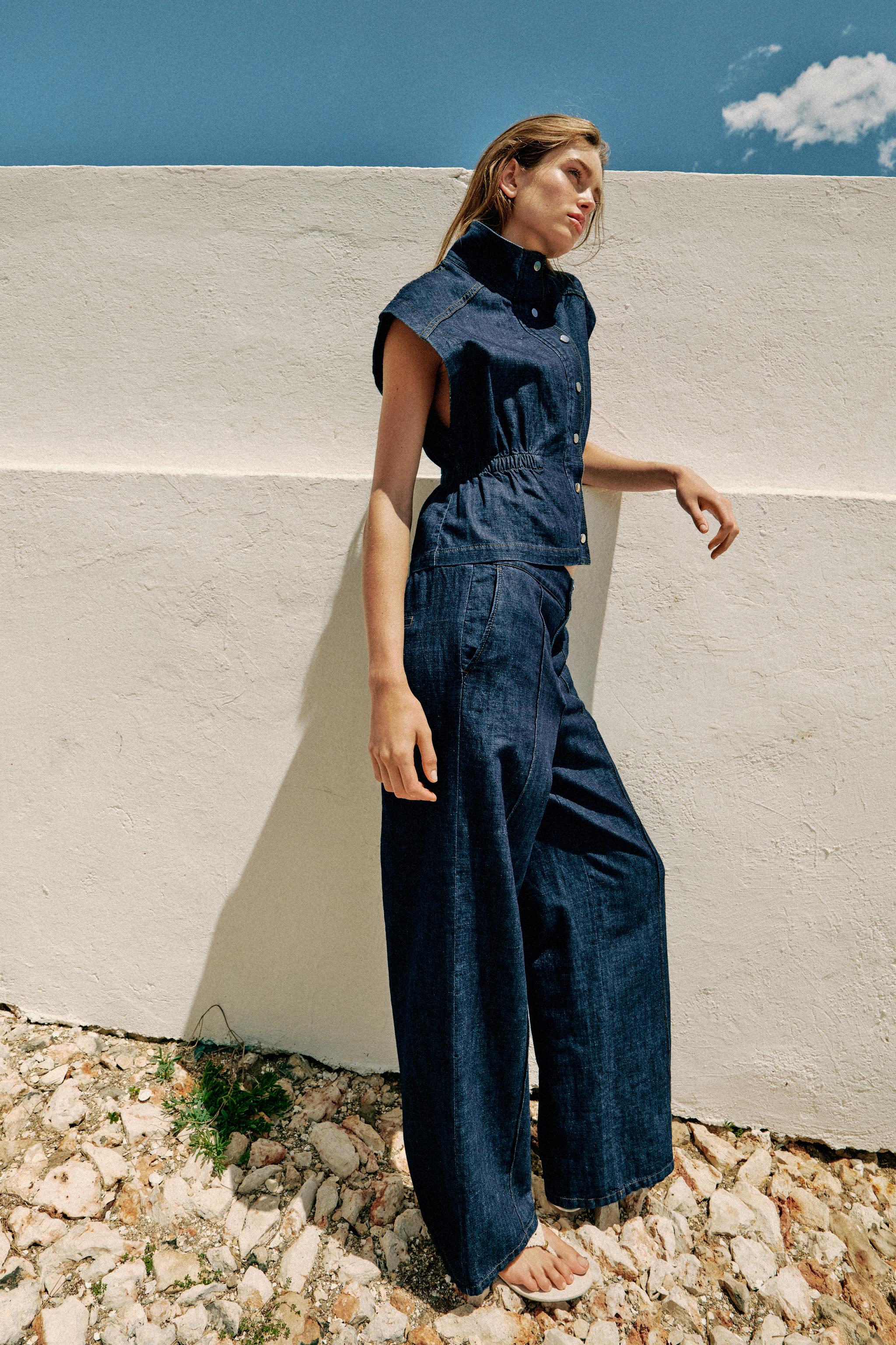 Женские брюки Zara LINEN BLEND STRAIGHT LEG PANTS — фото 4