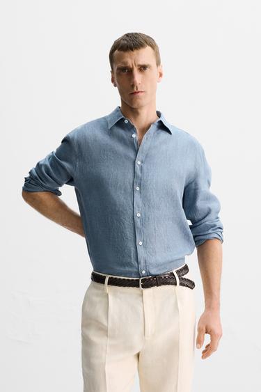 CHEMISE 100 % LIN - Bleu délavé de Zara