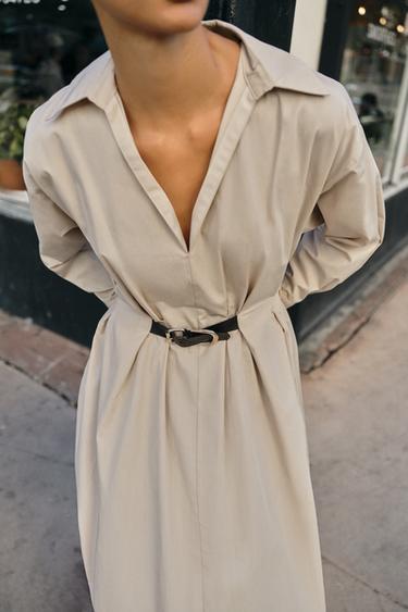 ROBE MI-LONGUE AVEC CEINTURE - Beige de Zara - Image 5