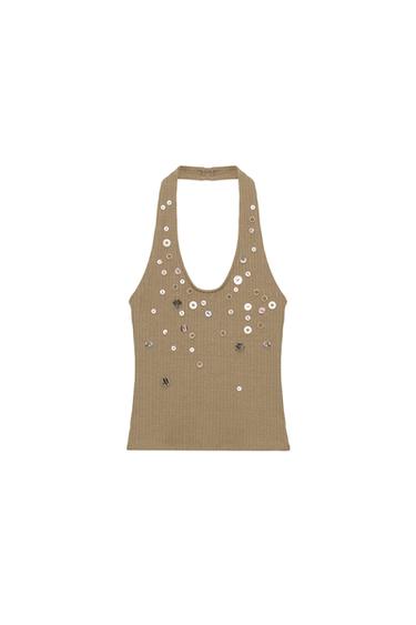 ÁO VẢI GÂN CÀI KHUY - Màu xanh ô liu từ Zara