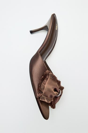 Zara SATIN EFFECT HEELS - Chocolate Brown