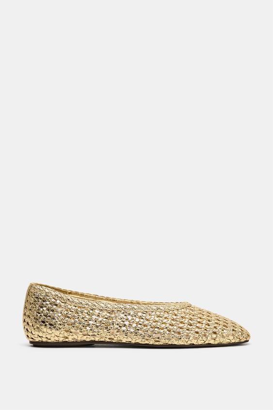METALLIC WOVEN EFFECT BALLET FLATS