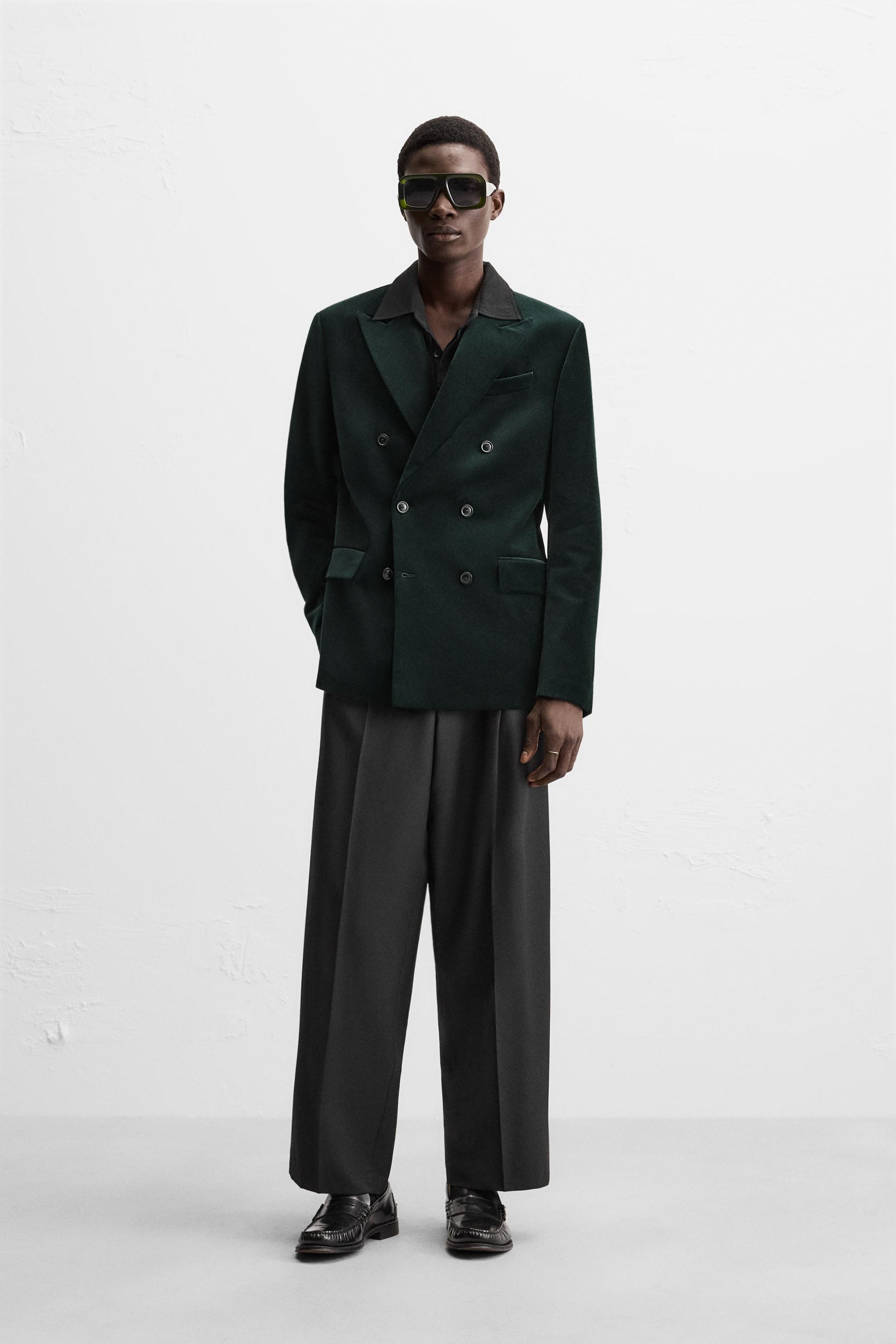 VELVET DOUBLE BREASTED BLAZER - Dark green | ZARA United States