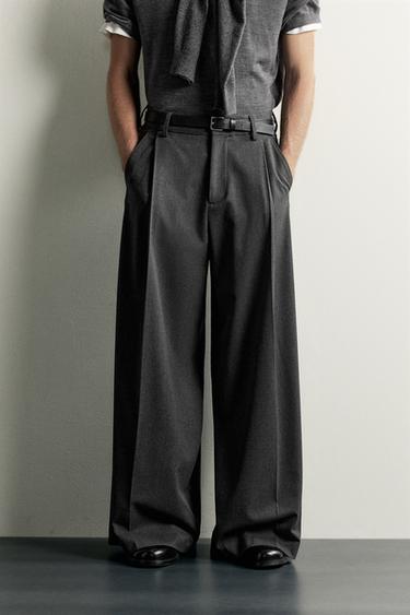WIDE-LEG PLEATED TROUSERS - Anthracite Grey by Zara