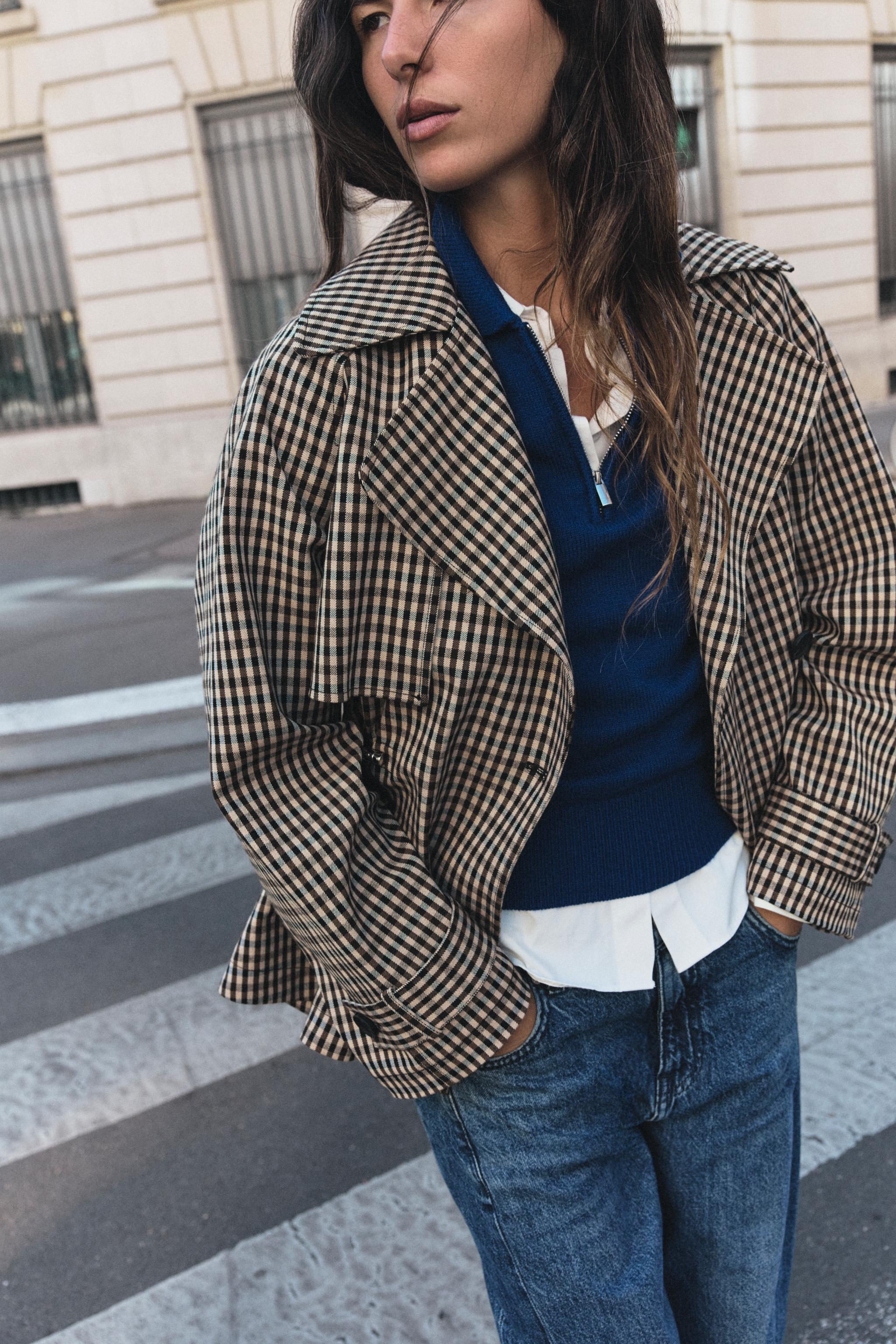 PLAID DOUBLE-BREASTED TRENCH COAT
