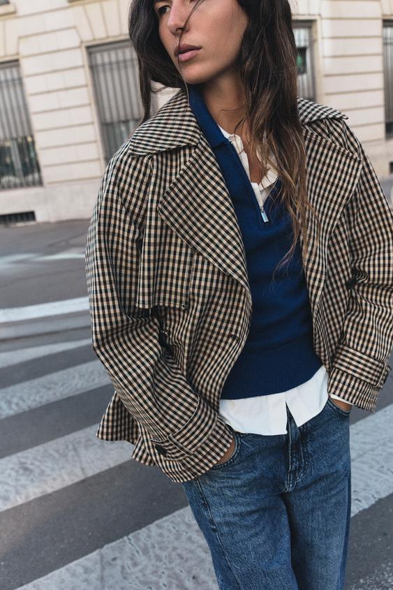TRENCH CROISÉ CARREAUX - Beige de Zara - Image 3