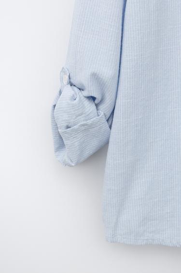 CHEMISE COTON À RAYURES - Bleu de Zara - Image 4