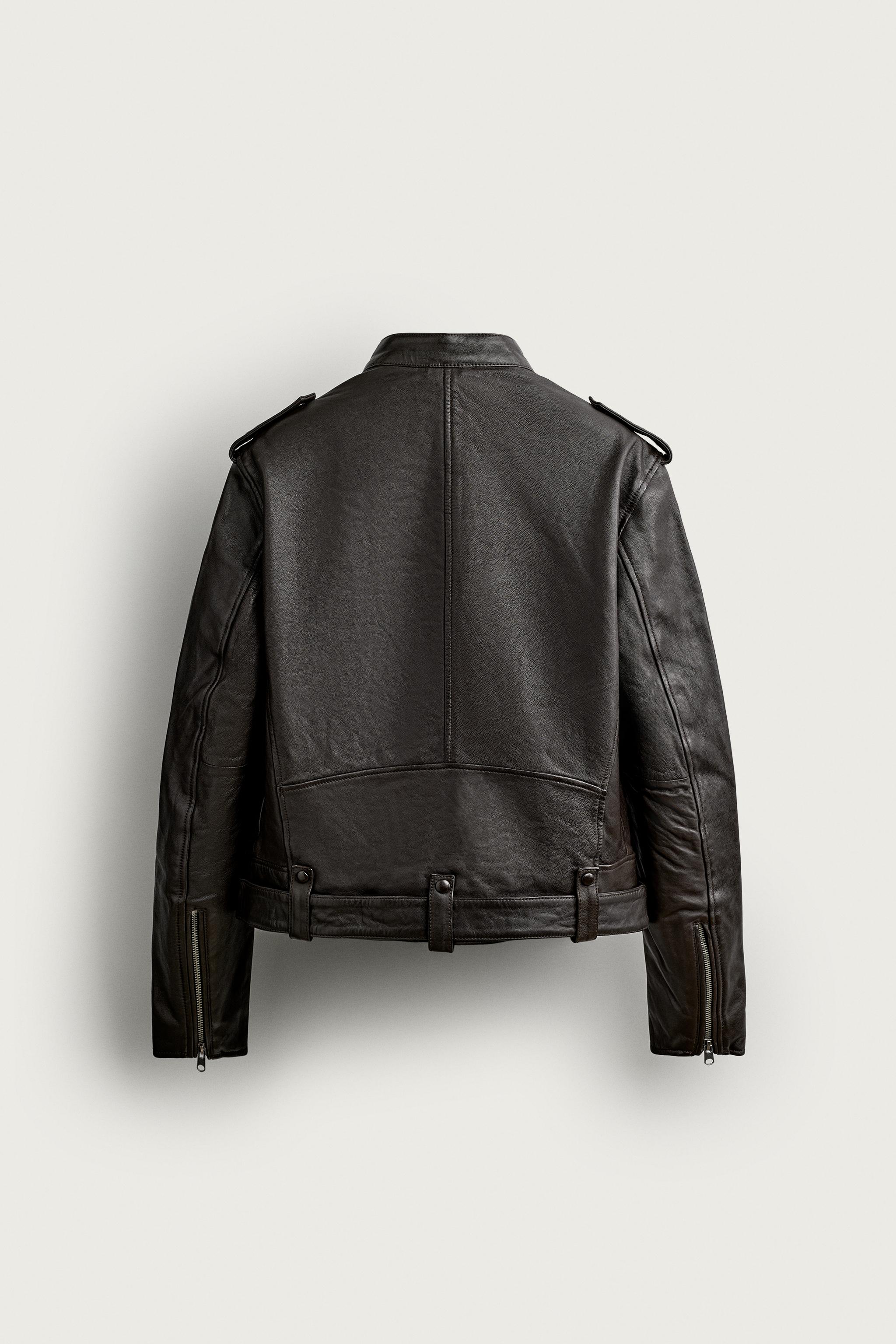 BLOUSON BIKER EN CUIR COUPE CROPPED