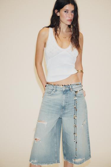 BERMUDA JORTS DENIM BAGGY TRF ROTOS - Azul de Zara