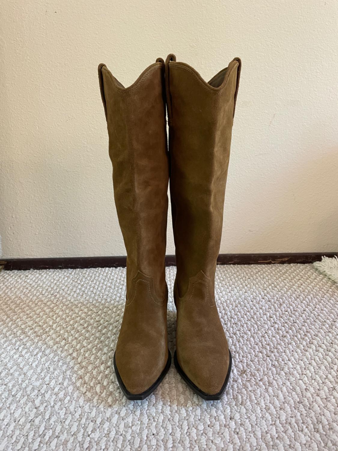 KNEE HIGH SPLIT LEATHER COWBOY BOOTS - Image 2