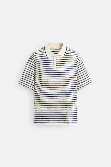 STRIBET POLOSKJORTE I JACQUARD - råhvid/marine fra Zara