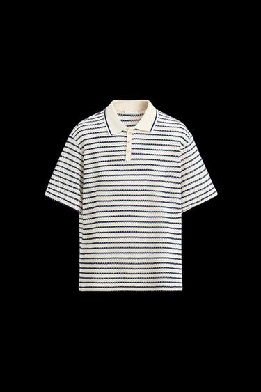 STRIPED JACQUARD POLO SHIRT - Ecru / Navy by Zara - Image 0