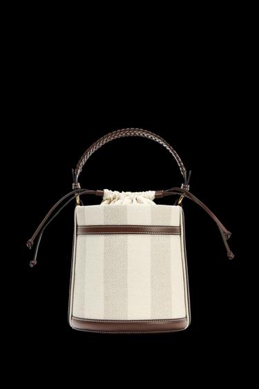 STRIPED CANVAS BUCKET BAG - Light beige by Zara - Image 0