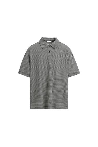 GESTREIFTES POLOSHIRT AUS LEINEN UND BAUMWOLLE - Marineblau / Weiß von Zara - Bild 0