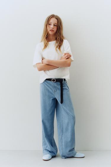 Zara FLOWY WIDE LEG PANTS - Light blue