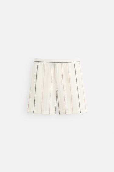 STRIPED TEXTURED BERMUDA SHORTS - striped by Zara