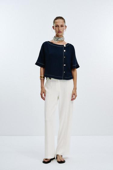 TOPSTITCHED TOP - Navy blue by Zara