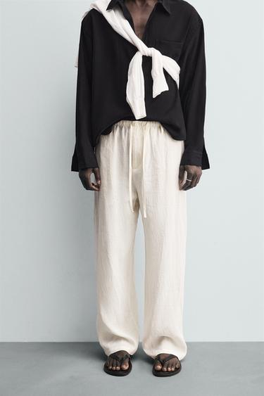 Zara RELAXED FIT 100% LINEN PANTS - Ecru