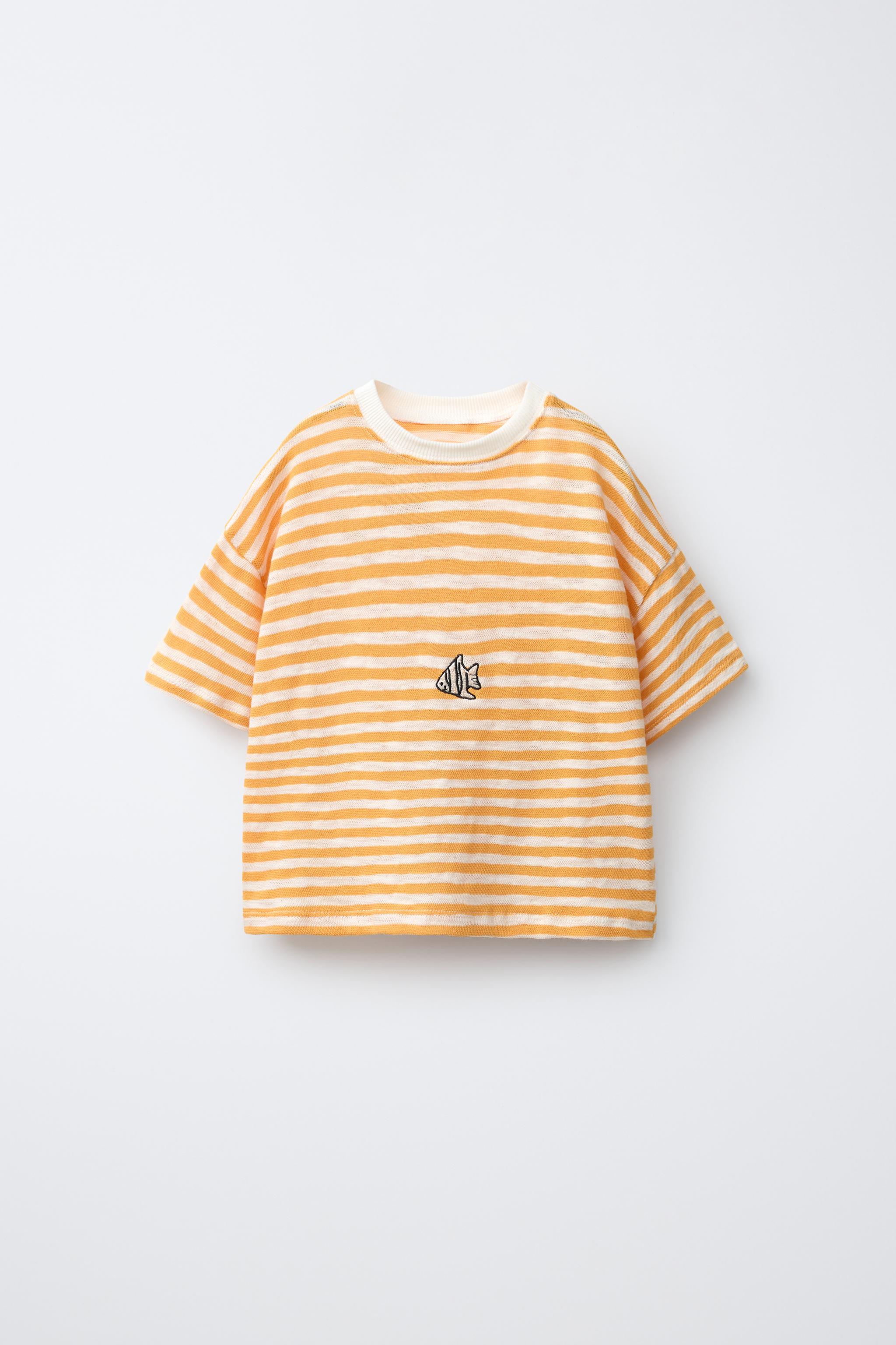EMBROIDERED STRIPED T-SHIRT — Yellow