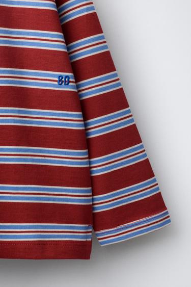 STRIPED EMBROIDERED T-SHIRT - Red / White by Zara - Image 3