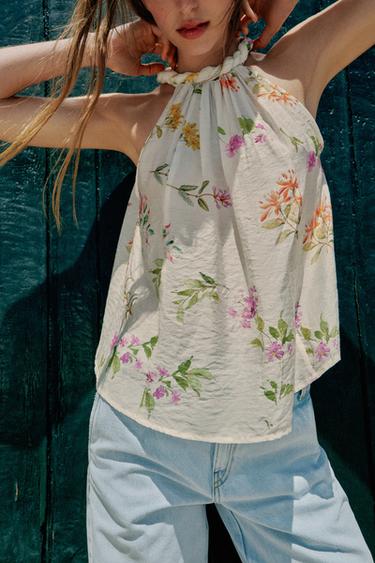 FLORAL PRINT HALTER TOP - Multicoloured by Zara - Image 5