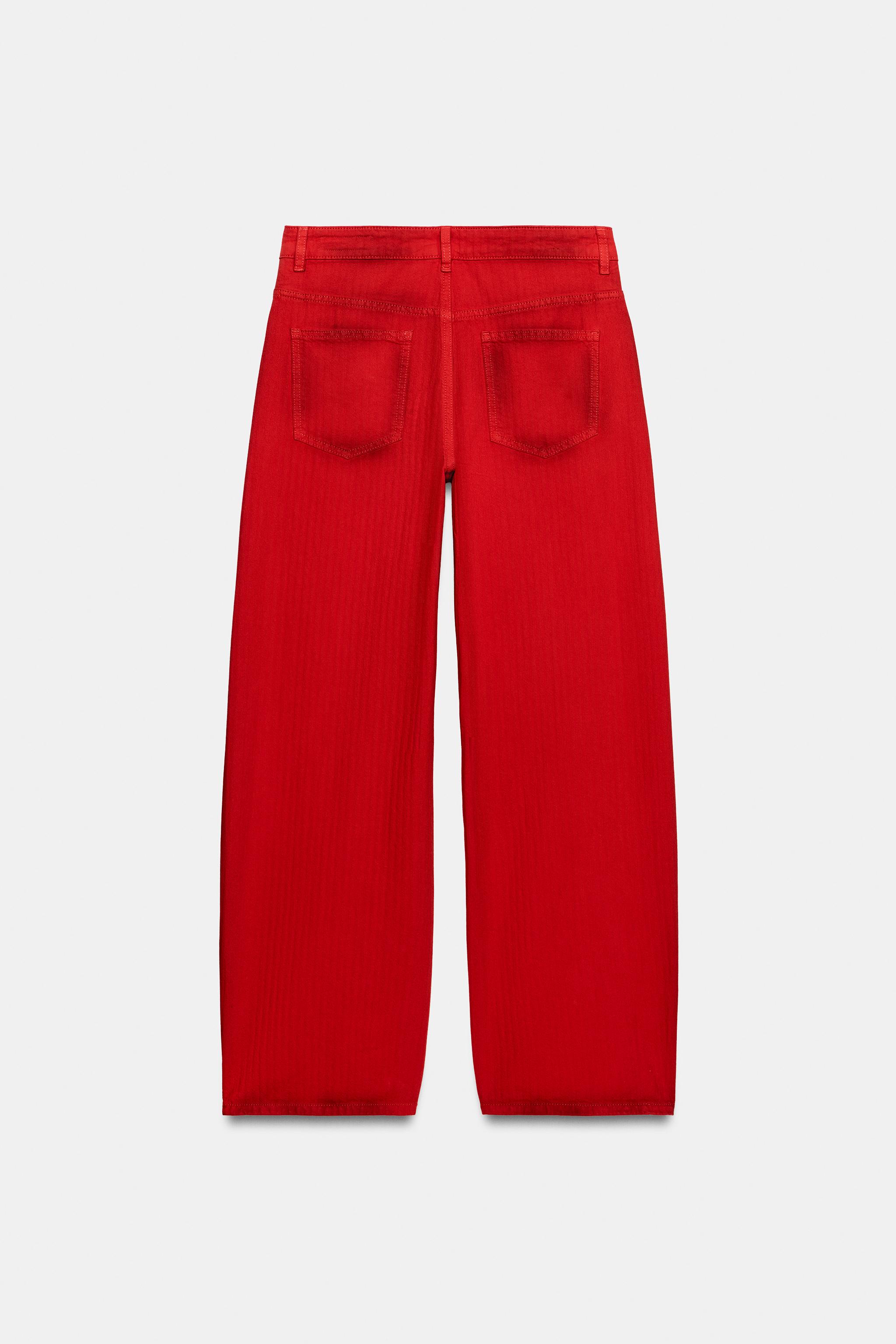ZW COLLECTION LOW RISE WIDE LEG JEANS - Red | ZARA United States