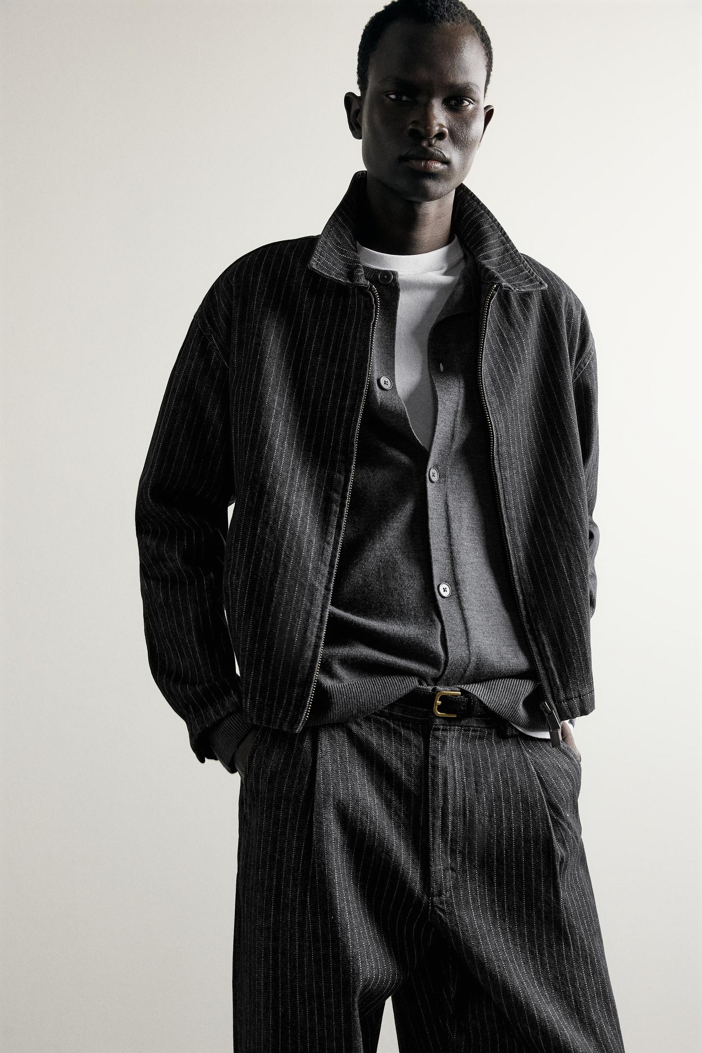 Мужская куртка Zara Pinstripe Cropped Fit, цвет: Серый — фото 7