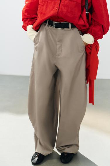 VOLUMINOUS TROUSERS WITH BELT - Brown / Taupe by Zara