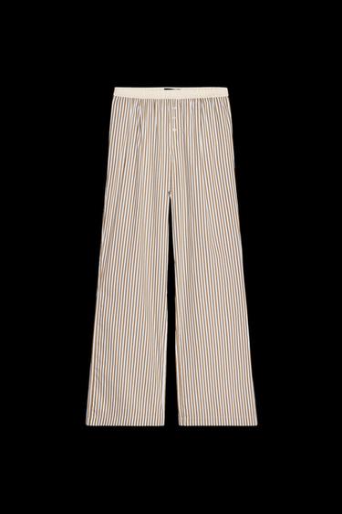 Zara CONTRAST STRIPE PAJAMA PANTS - Brown-Blue - Image 0