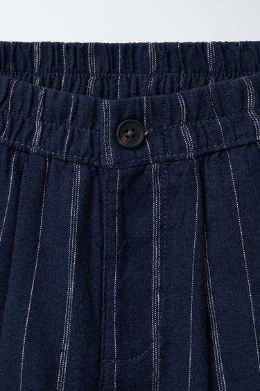 SHORT RAYÉ EN LIN ET COTON - Bleu marine de Zara - Image 2