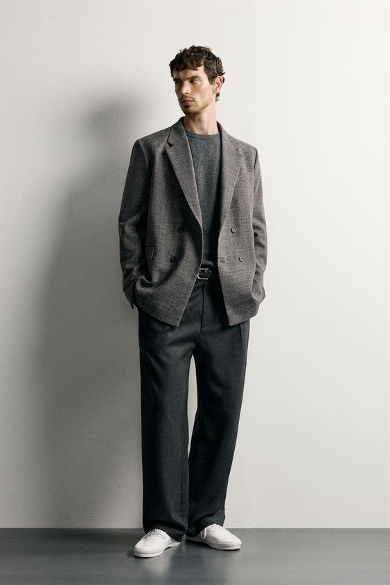 BLAZER CROISÉ PIED-DE-POULE - Gris chiné de Zara - Image 0