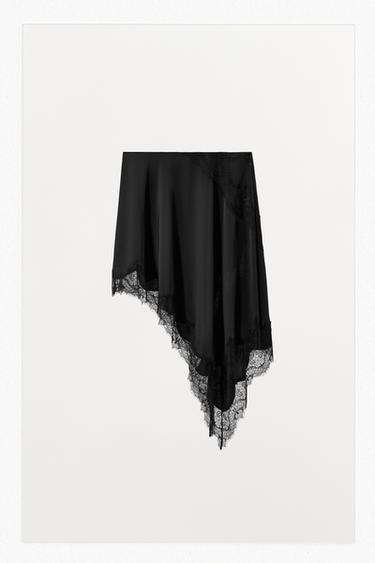 Zara ASYMMETRIC SATIN SKIRT WITH LACE - Black