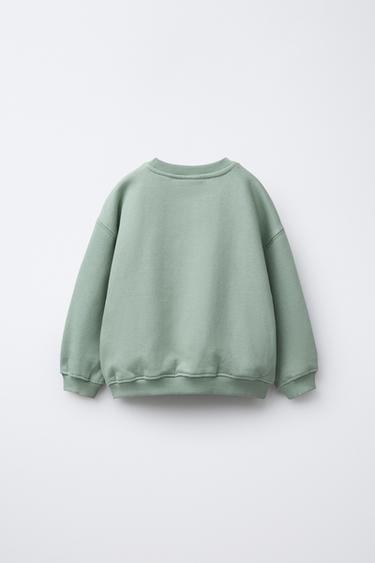 SWEAT VARSITY DÉCOR PIÈCE EN VELOURS BOUCLÉ - vert délavé de Zara - Image 1