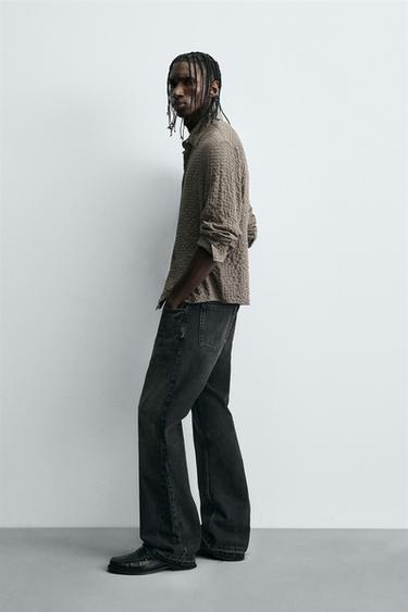 TEXTURED CHECK SHIRT - Dark tan by Zara - Image 3