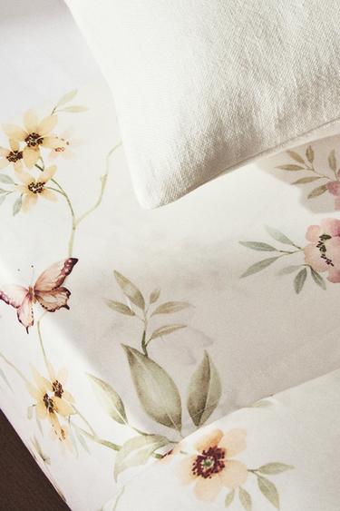FLORAL PRINT SATEEN FLAT SHEET - Oyster-white by Zara - Image 5