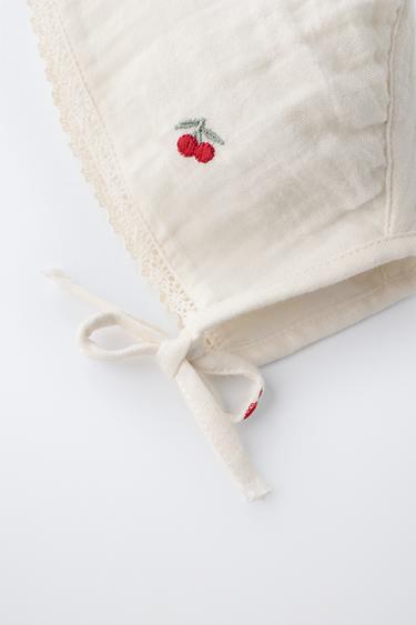 EMBROIDERED CHERRY TEXTURED BONNET - Ecru by Zara - Image 2