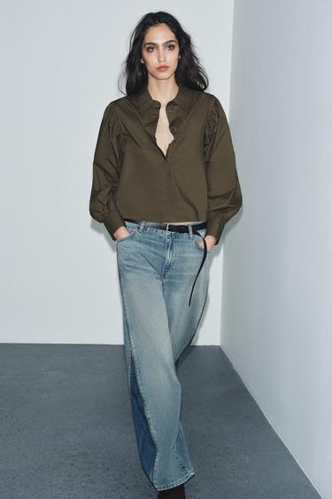 PUFF SLEEVE POPLIN SHIRT ZW COLLECTION - Khaki by Zara