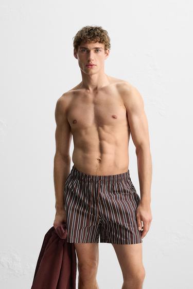 STRIPED MID-LENGTH SWIMMING TRUNKS - Burgundy by Zara - Image 1