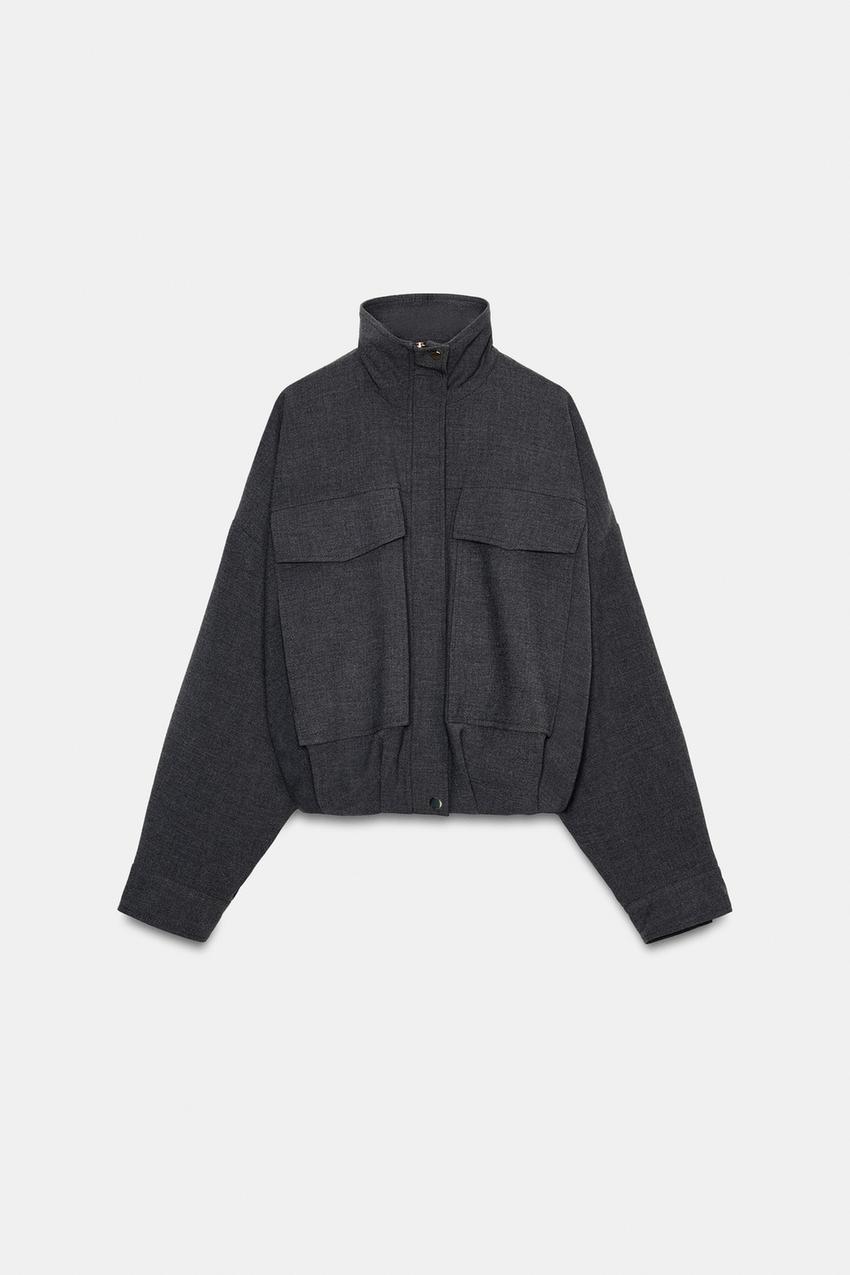 フラップ ボンバージャケット - ダークグレー | ZARA Japan / 日本