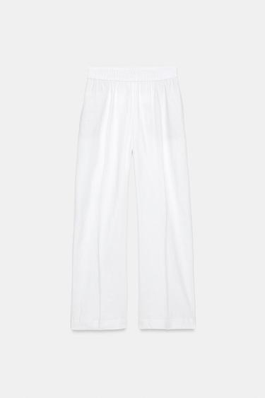 Zara LINEN STRAIGHT LEG PANTS - Oyster-white