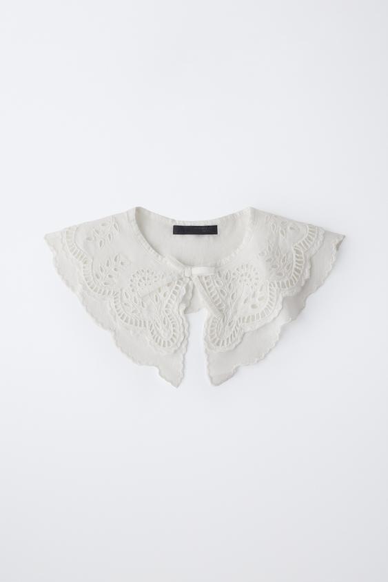 Zara EMBROIDERED BOW COLLAR - White - Image 0